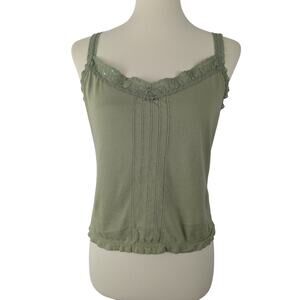 Old Navy Womens Y2K Green Lace Trim Sequin Tank Top Forest Fairy Coquette Size L